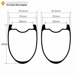 Ultralight 700C 45x31mm Symmetric Carbon Tubeless Gravel / CX Rim Big Hole Center Distance